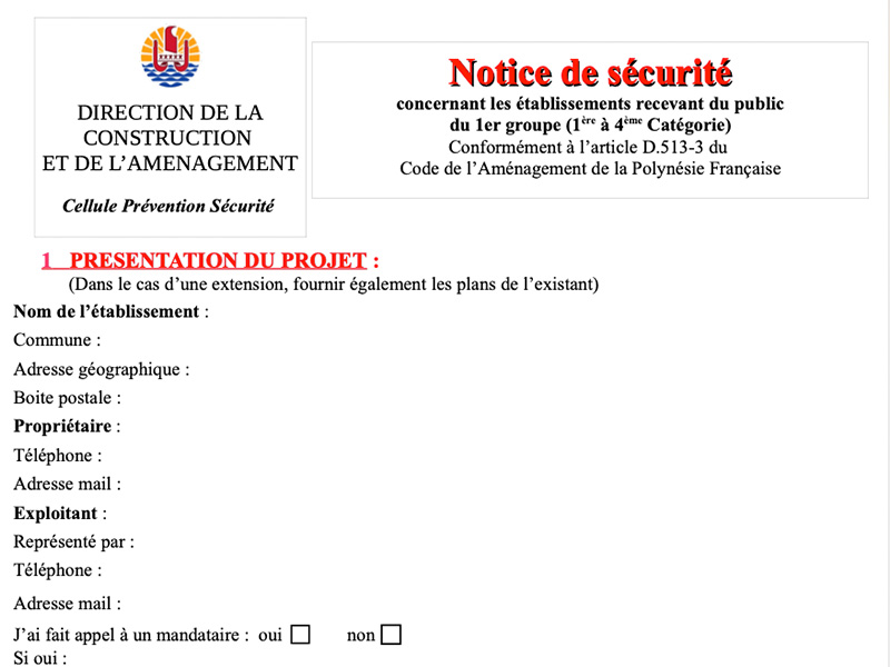NOTICE DE SÉCURITÉ G1 : ETABLISSEMENTS DE 1ÈRE À 4ÈME CATÉGORIE