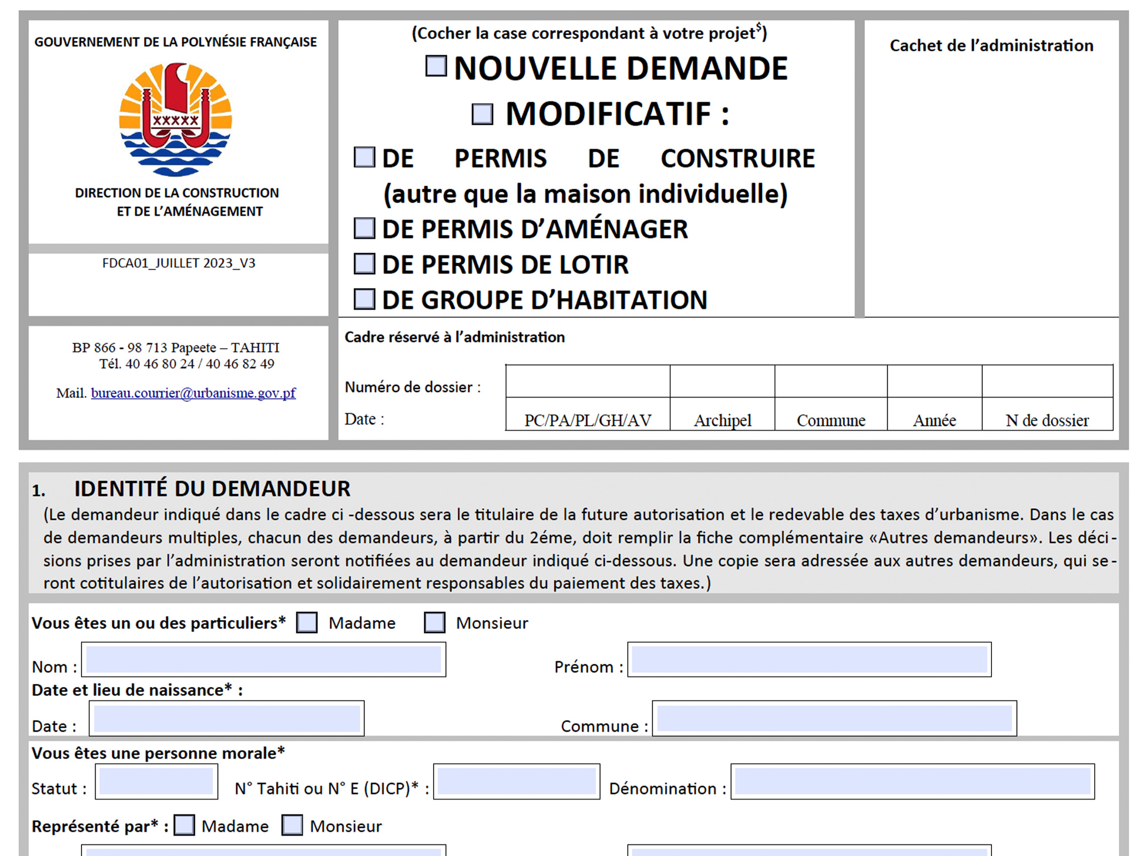 FORMULAIRE PERMIS DE CONSTRUIRE AUTRE QUE MAISON INDIVIDUELLE
