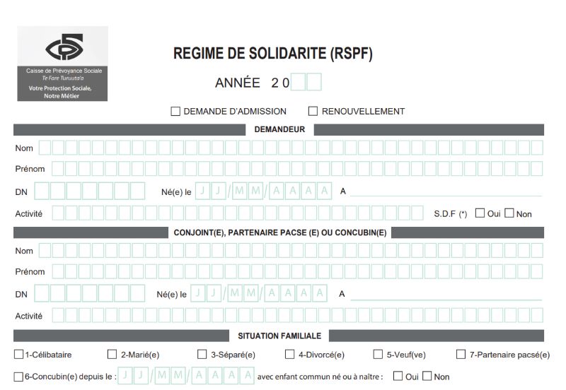 FORMULAIRE DE DEMANDE D'ADMISSION AU RSPF