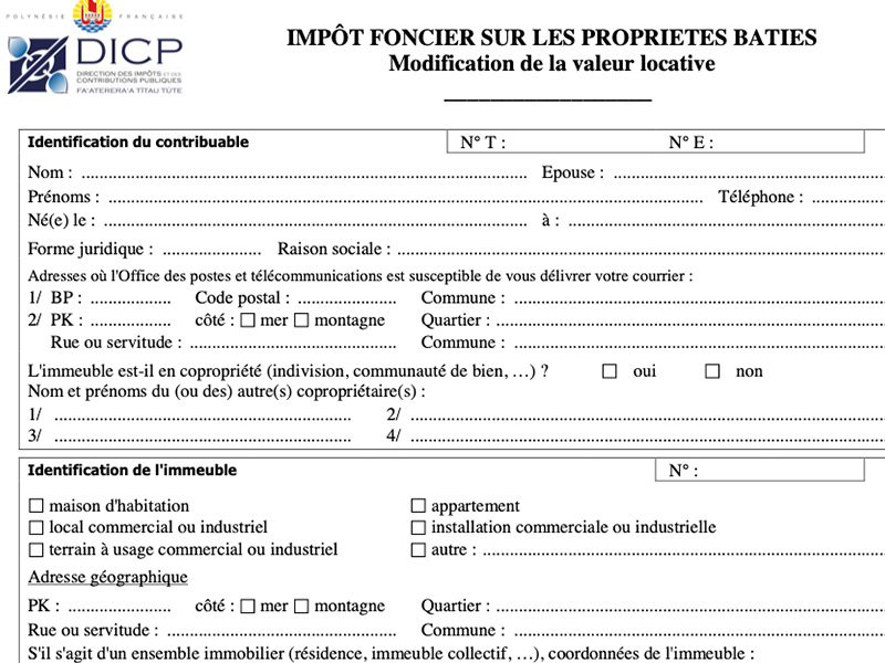FORMULAIRE MODIFICATION DE LA VALEUR LOCATIVE