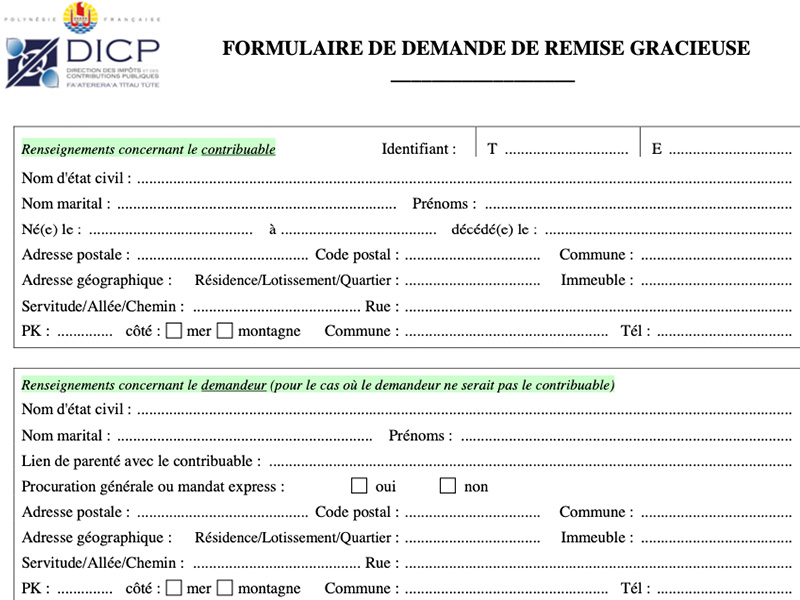 FORMULAIRE DE DEMANDE DE REMISE GRACIEUSE