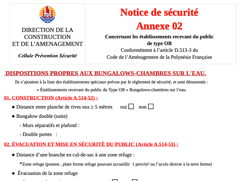 L’ANNEXE TYPE OB (HÉBERGEMENT SUR L’EAU)